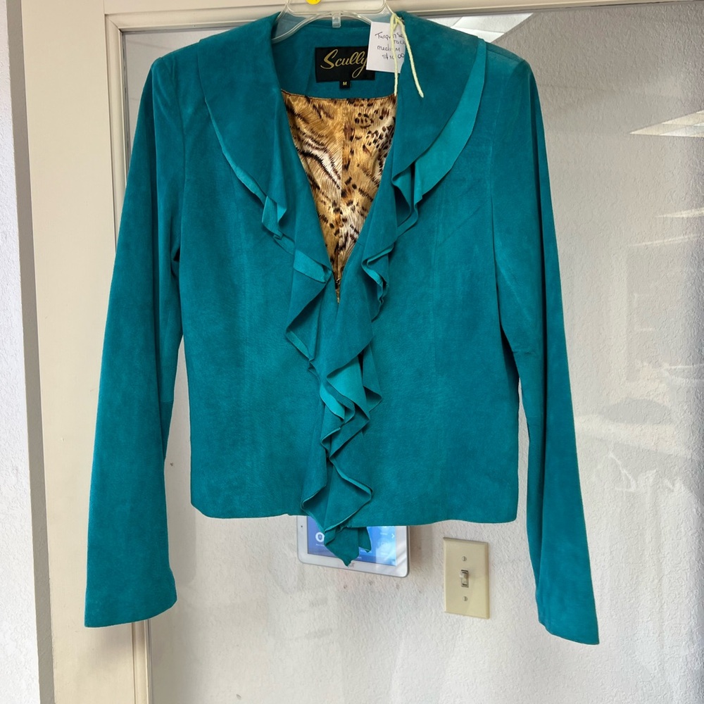 Scully Blue Blazer with Ruffle Detail